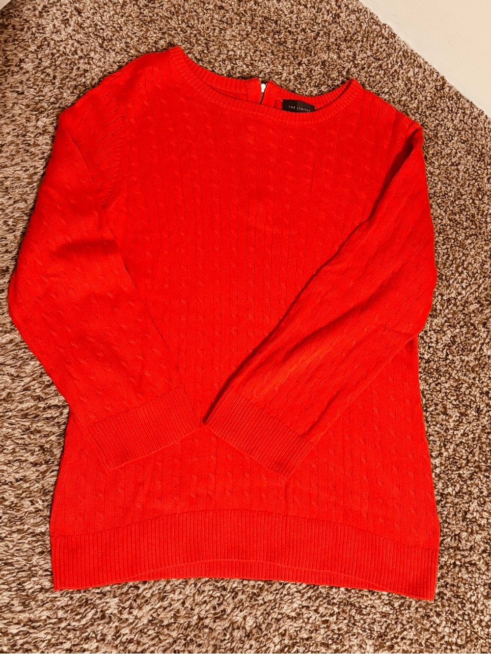 The Limited Tomato Red Cable-Knit Crew Neck Sweater Women's S 1/2 Zip Cozy Comfy